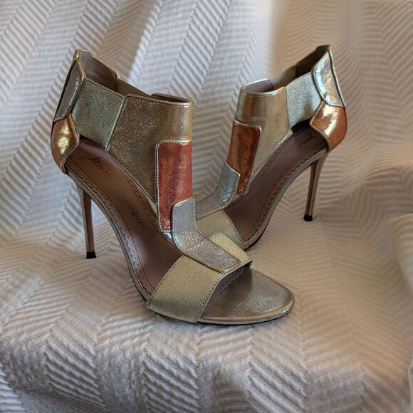 Jean-Michel Cazabat Octavia Metallic Patchwork Heels Size 7.5 Stiletto Sandals - Picture 1 of 12